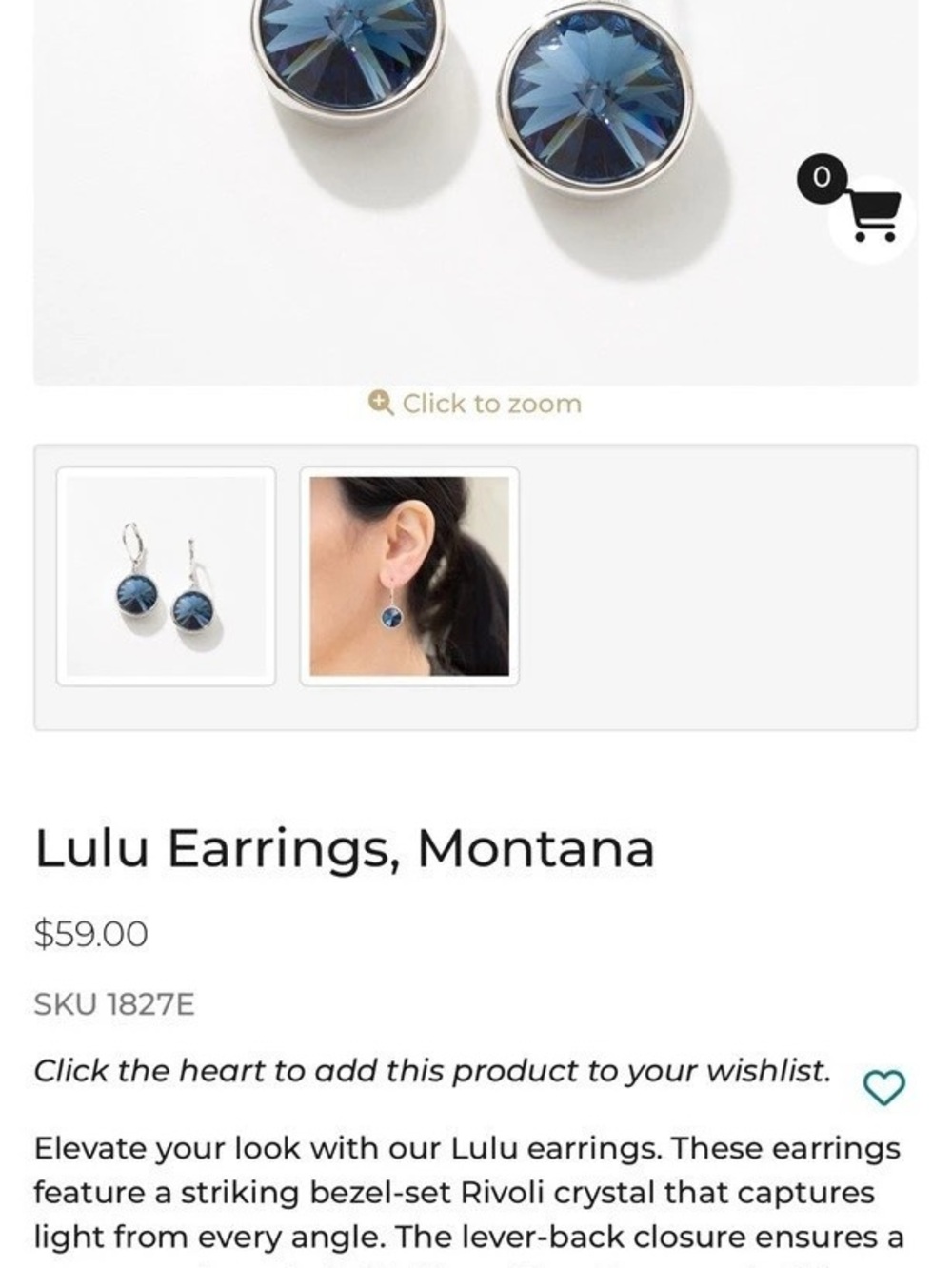 Touchstone Crystal Lulu Earrings, Montana Blue & Silver NWT